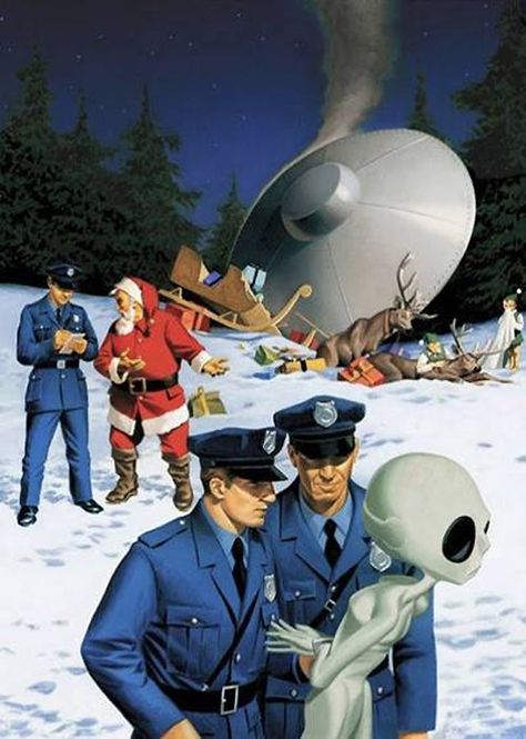 Accidente de Santa Claus Ufo Art, Happy Xmas, Arte Alien, Psy Art, Sci Fi Tv, Christmas Ad, Aliens And Ufos, Strange Things, 웃긴 사진