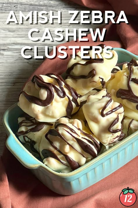 Amish Zebra Cashew Clusters | 12 Tomatoes Cashew Clusters, Chocolate Making, Candy Recipes Homemade, Roasted Cashews, Amish Recipes, Snack Treat, Candy Cookies, Candy Desserts, Milk Chocolate Chips