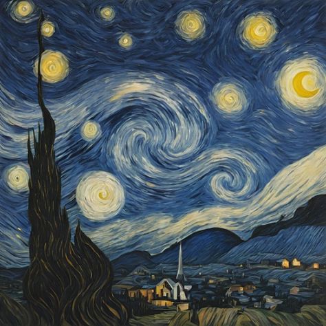 Starry Nights Drawing, Aesthetic Starry Night, Starry Night Painting Aesthetic, Aesthetic Starry Nights, Start Night Van Gogh, Starry Night Style Painting, Star Night Painting Vincent Van Gogh, Starry Night Painting, Tattoo Cover-up