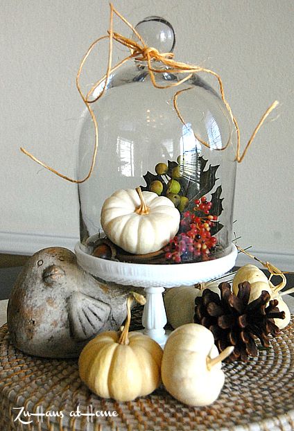 Fall Cloche Ideas, Fall Cloche, Cloche Ideas, Diy Tablescapes, Cloche Decor, Outside Fall Decor, Fake Pumpkins, Vintage Thanksgiving, Faux Pumpkins