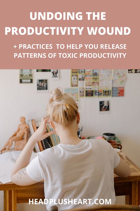 The productivity wound results from a mindset of toxic productivity, which is deeply ingrained in our culture and ancestry. Here are two powerful inquiries, four journal prompts, and two practices that can help you begin to undo the conditioning related to toxic productivity. Toxic Productivity, Being A Teenager, Negative Feelings, Power Of Meditation, Assignment Writing, Head And Heart, Wellness Inspiration, Coach Me, Paradigm Shift