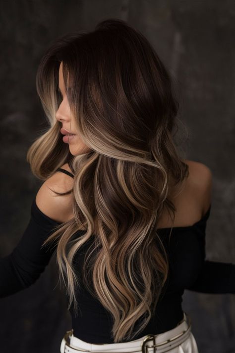 Top 26 Dark Hair Color Ideas for Winter 2025: Deep Black, Chocolate Brown, Balayage & More Long Hair Ombre Brown, Dark Brown Hair Lowlights Balayage, Winter Hair Color For Latinas, Med Length Brown Hair, Face Framing Lowlights Dark Brown, Chocolate Brown Hair With Platinum Highlights, Ombre Extensions On Dark Hair, Brunette Hair With Blonde Lowlights, Level 4 Brown Hair Balayage