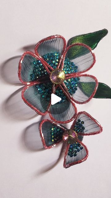 Brooch Work Design, Brooches Blouse Design Tutorial, Flower Aari Work Designs, Brooch Work Blouse Design, Brooches Blouse Design, Applique Work Design, Flower Making With Cloth, Brooch Work, Organza Cloth