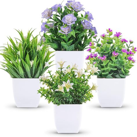 Der Rose 4 Packs Small Fake Plants Mini Artificial Faux Plants with Flowers for Home Room Farmhouse Bathroom Decor Indoor Plants With Flowers, Fake Potted Plants, Flowers For Home, Artificial Potted Plants, Warm Decor, Flower Room, Centerpiece Table, Small Potted Plants, Planting Roses