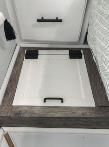 Rv Dashboard Remodel, Diy Motorhome, Camper Diy, Rv Interior Remodel, Laundry Chute, Hidden Laundry, Old Sink, Diy Rv, Diy Nightstand