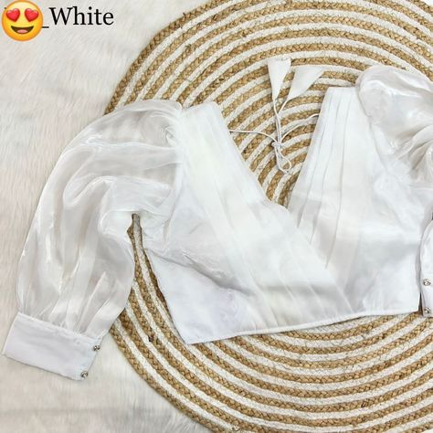 White Colour Blouse Design, Balloon Sleeves Blouse, Sarees Blouse, Blouse Korea, Pleated Pattern, Cutwork Blouse, Latest Blouse Designs Pattern, Pleats Pattern, All Colour