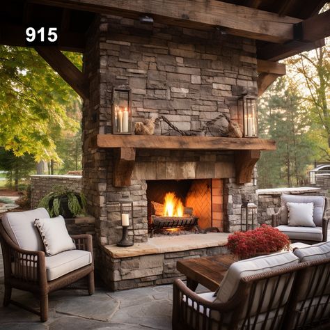 Cooking Fireplace Outdoor, Back Porch Fireplace Covered Patios, Covered Porch Fireplace, Outdoor Brick Fireplace Ideas, Back Patio With Fireplace, Cabin Stone Fireplace, Outdoor Chimney Fireplace, Outdoor Fireplace Tv, Outdoor Covered Patio With Fireplace