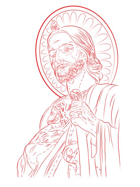 San Judas Tattoo Stencil, Jesus Tattoo On Arm, Christian Ideas, Stencil Outline, Prismacolor Art, Jesus Tattoo, Tattoo Stencil Outline, Tattoo Design Book, Best Sleeve Tattoos