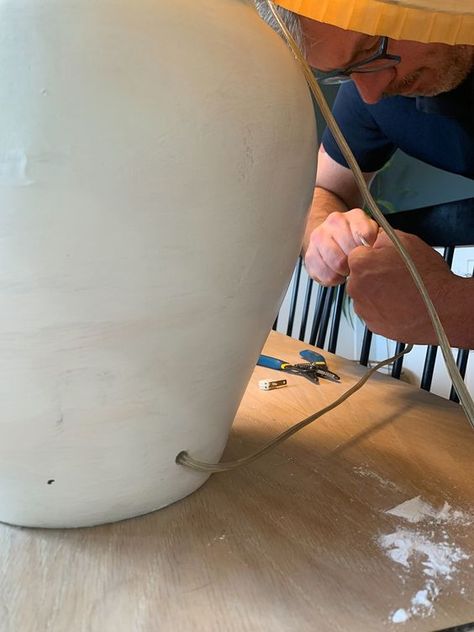 Diy Vase To Lamp, How To Make A Lamp Out Of A Vase, Vase Lamp Diy, Vase Into Lamp Diy, Vase Into Lamp, How To Make A Lamp, Diy Lamp Base, Pottery Barn Lamps, Huge Vase