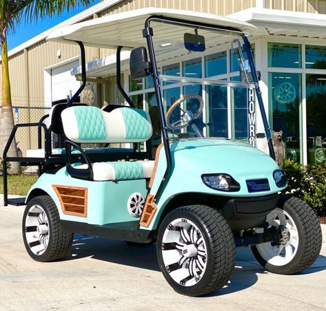 Retro Golf Cart, Club Car Golf Cart Makeover, Golf Cart Modifications, Golf Cart Color Ideas, Golf Cart Wraps Ideas, Golf Cart Makeover Ideas, Golf Carts Makeover, Golf Cart Remodel, Golf Cart Paint Ideas