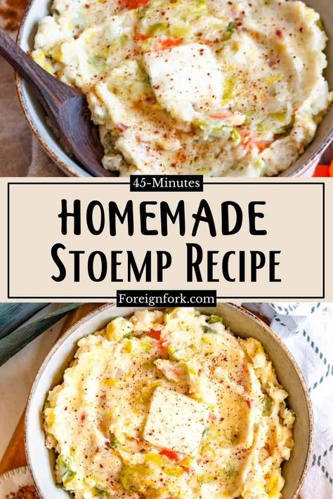 Stoemp from Belgium is the epitome of the perfect comfort food. Mashed potatoes are mixed with cream and sauteed vegetables and eaten to experience the taste of a homey and comforting dish. Food Side Dishes, Belgium Food, Belgian Food, Easy Potato Recipes, European Recipes, Fall Food, Sauteed Vegetables, Global Recipes, European Food