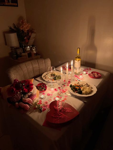 Valentines day Romantic dinner set up idea Romantic Dinner Set Up, Romantic Dinner Setting, Valentines Day Romantic, Romantic Dinner, Dinner Set, Romantic Dinners, Dinner Sets, Valentines Day, Valentines