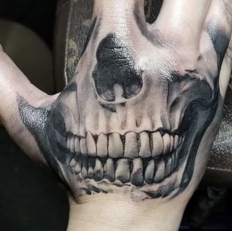 Skull Mouth Hand Tattoo, Skull Hand Tattoo For Women, Skull Face Hand Tattoo, Mouth Hand Tattoo, Hand Skull Tattoo, Ems Tattoos, Mouth Tattoo, Skull Hand Tattoo, Hand And Finger Tattoos