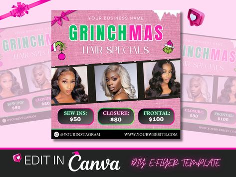 Make Up Nails, Hair Advertising, Hair Website, Booking Flyer, Nail Makeup, Up Nails, Christmas Flyer, Christmas Hair, Hair Sale