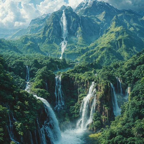 Discover the hidden marvel of South America—a breathtaking waterfall cascading through the lush tropical forest, a symphony of nature's untouched beauty. #HiddenWaterfalls #TropicalParadise #SouthAmericanJewels #NatureSymphony #ForestMarvels #GenerativeArt #DigitalArtists #AIArtwork #AI #AIhyperrealistic South America Landscape, Tropical Forest Illustration, Tropical Forest Aesthetic, Forest Civilization, Caribbean Scenery, Tropical Kingdom, Rainforest City, Fantasy Rainforest, Tropical Island Art