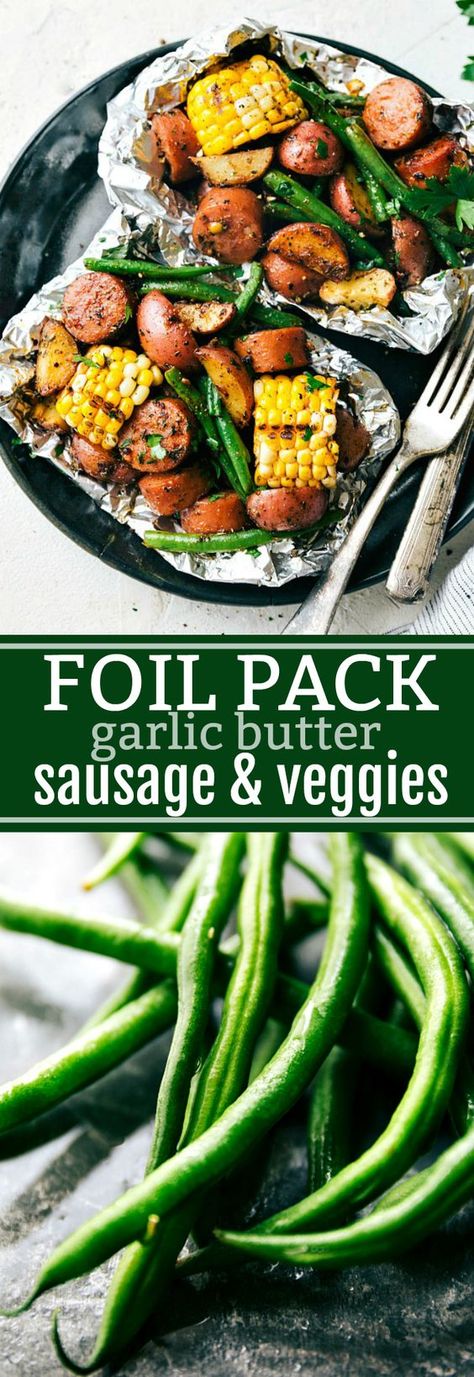 Garlic Butter Sausage, Sausage And Veggies, Foil Pack Dinners, Foil Pack Meals, Foil Dinners, Foil Packet Meals, Foil Packet, Tin Foil, Samosa