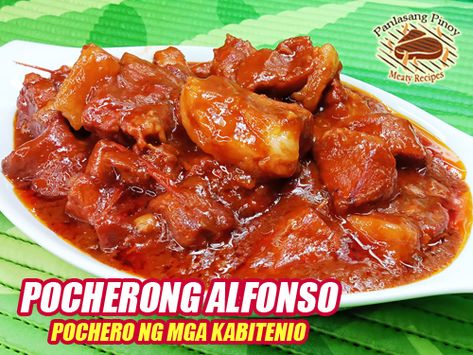 This pork dish is a very unique pochero dish because it does not have vegetables like pechay, saba bananas or cabbage and the sauce is very different from the usual pochero. #PocherongAlfonso #AlfonsoCavite Filipino Food, Pickle Relish, Pork Dishes, Filipino Recipes, The Sauce, Veg Recipes, Sweet And Sour Pork, The Taste, How To Cook