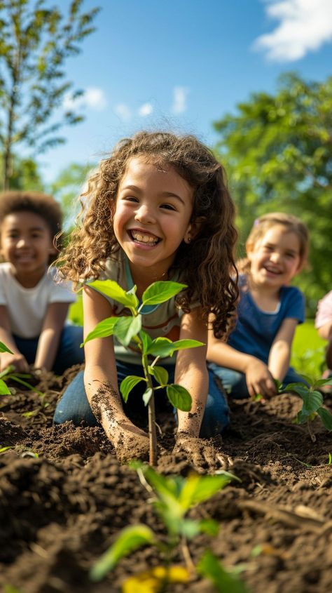 Joyful #GardenMoment: A young girl smiles brightly as she #garden with friends, nurturing a young #plants together. #kids #nature #growth #happiness #digitalart #photography #stockphotography ⬇️ Download and 📝 Prompt 👉 https://stockcake.com/i/joyful-gardening-moment_778027_1120120. Boy Vision Board, Garden With Friends, Daycare Room Design, Plan Life, Kids Gardening, Daycare Room, Photo Concept, Children's Garden, Green Backdrops