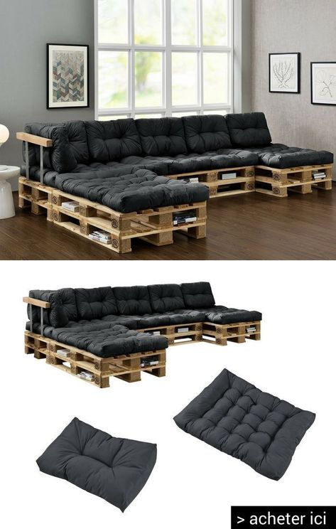 Pallet Furniture Couch, Diy Pallet Couch, Pallet Cushions, Diy Pallet Sofa, Pallet Patio Furniture, Pallet Patio, Pallet Couch, Wooden Pallet Furniture, Pallet Sofa