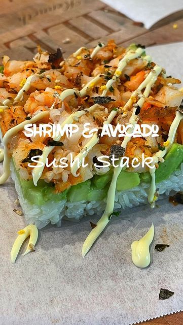 Prawn Entree, Shrimp Lunch, Sushi Stack, Avocado Sushi, Shrimp Sushi, New Years Dinner, Shrimp Avocado, Brunch Ideas, Avocado