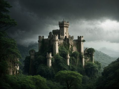 Jungle Castle, Ruin Castle, Earth Nation, Castle Forest, Forest Castle, The Leviathan, Dnd Homebrew, Castle Tower, Abandoned Castles