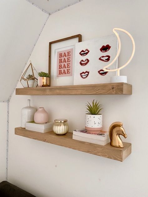 Teen Bedroom Shelves Ideas | Home Decor | She Gave It A Go Decorating Ideas For Shelves In Bedroom, Cute Shelves For Bedroom, Teens Girls Bedroom Ideas, Wall Decor Bedroom Shelves, Bedroom Shelving Decor Ideas, Cute Bedroom Shelves, Wall Shelves In Bedroom, Aesthetic Bedroom Shelves, Teen Rooms Girls Ideas