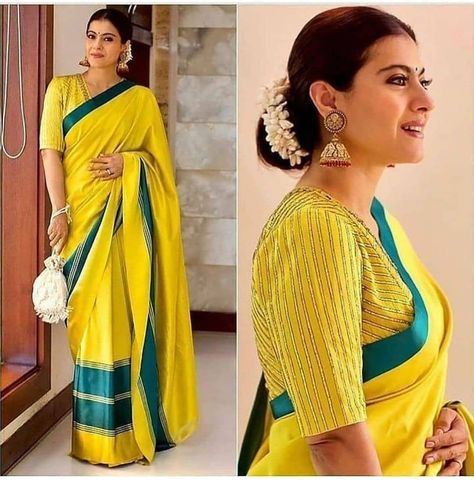 @sareebazaar1: “New Arrival ❤️ Try It, Wear It, Love It & Be The Center Of Attraction With These #amazing #sarees…” Kajol In Saree, Yellow Sari, Pattu Saree Blouse Designs, Saree Blouse Neck Designs, Sari Blouse Designs, Indian Saree Blouses Designs, Saree Blouse Patterns, Silk Saree Blouse Designs, Yellow Saree