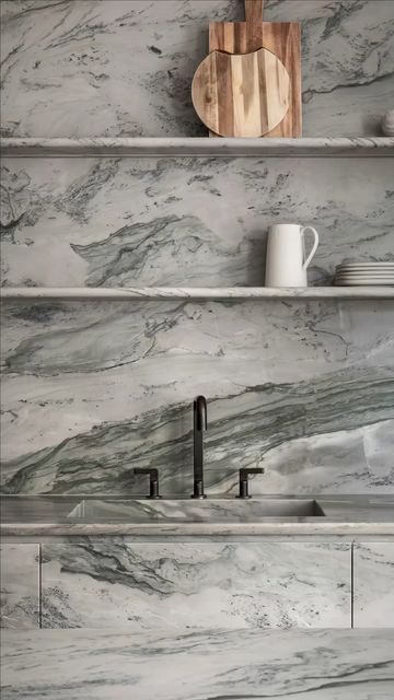 Marble Wall Shelves, Stone Floating Shelves, Marble Kitchen Shelves, Floating Stone Shelf, Stone Shelves, Granite Wall Tiles, Stone Backsplash Kitchen, Above Sink, Floating Glass Shelves