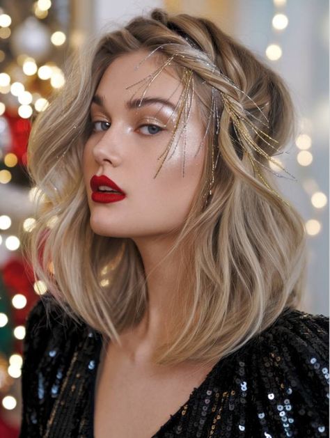 New Years Long Hair Styles, New Year’s Eve Hair Ideas, Nye Hairstyles Medium Hair, New Year’s Eve Party Hairstyles, Short Hair New Years Eve Hairstyles, New Years Eve Hairstyles Short, New Years Eve Hairstyles For Medium Hair, Nye Hairstyles Long Hair, New Year’s Eve Hair Look