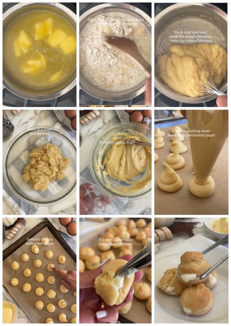 Cooking with Manuela: How to Make Italian Profiteroles - Step-by-Step Recipe Desserts Puff Pastry, Profiteroles Recipe, Puff Dessert, Hot Chocolate Sauce, European Butter, Custard Cream, Italian Pastry, Choux Pastry, Chocolate Sauce