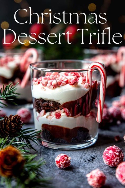 Trifle Desserts Christmas, Fudge Peppermint, Peppermint Brownie Trifle, Christmas Trifle Recipes, Peppermint Whipped Cream, Peppermint Crunch, Rich Christmas, Peppermint Dessert, Christmas Trifle