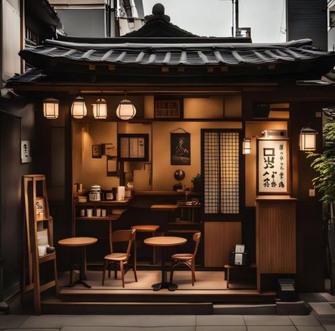 Japanese Cafe Interior Design Coffee Shop, Japan Shop Aesthetic, Japanese Cafe Aesthetic Interior, Chinese Shop Design, Sushi Restaurant Exterior, Japanese Cafe Exterior, Japanese Shop Aesthetic, Japanese Shop Front Design, Coffee Shop Japanese Style