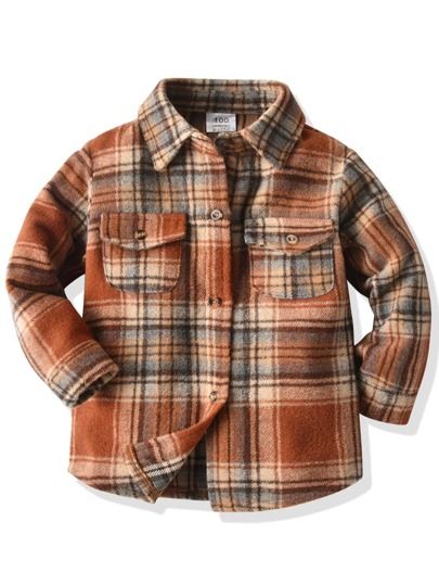 Toddler Boys Plaid Button Through Overcoat | SHEIN USA Baby Flannel, Kids Winter Jackets, Fall Flannel, Toddler Jacket, Flannel Shirts, Boys Plaid, Winter Shirts, Fan Shirts, Boys Long Sleeve