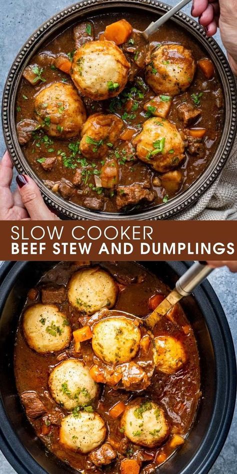 Beef Stew And Dumplings, Beef Stew With Dumplings, Stew And Dumplings, Resep Smoothie, Slow Cooker Beef Stew, Crockpot Recipes Beef, Crockpot Beef, Beef Stew Recipe, Crock Pot Slow Cooker