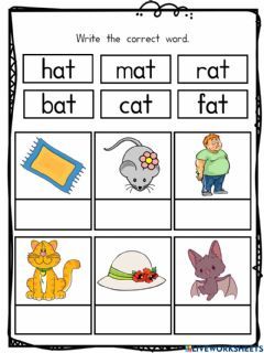 Word Family (-at) Language: English Grade/level: Prasekolah School subject: English language Main content: Phonics Other contents: At Phonics Worksheet, At Words Worksheets Free Printable, A Phonics Worksheet, Phonic Worksheet For Kindergarten, Phonics Activities For Kindergarten, At Words Worksheets, Phonics For Preschool, Phonics Activities Preschool, Phonics Worksheets Kindergarten