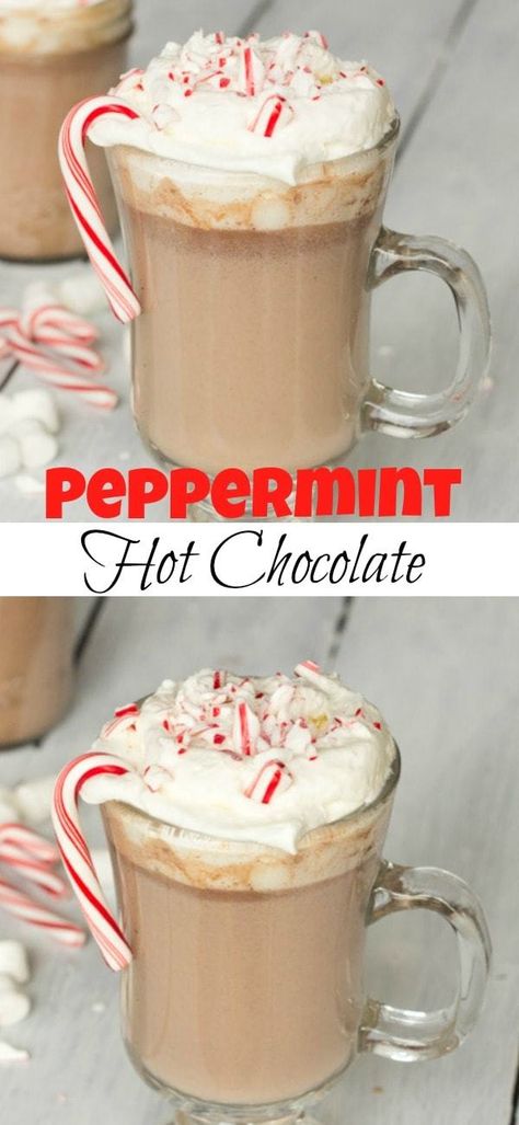 Peppermint Hot Chocolate Recipe - a creamy hot chocolate recipe with a hint of peppermint that is perfect for the holidays and chilly days! Hot Chocolate Recipes Peppermint, Peppermint Hot Cocoa Recipe, Spiked Peppermint Hot Chocolate, Homemade Peppermint Hot Chocolate, Mint Hot Chocolate Recipe, Chocolate Bar Ideas, Hot Chocolate Bar Ideas, Creamy Hot Chocolate Recipe, Peppermint Hot Chocolate Recipe