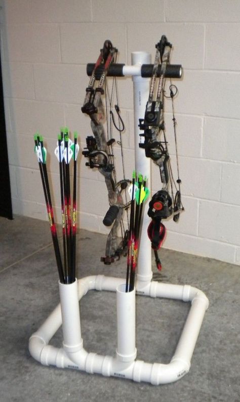 Got some extra PVC pipe laying around? Make one of these #diy #hunting projects Pvc Bow, Bow Stand, Bow Rack, Pvc Projects, Hunting Girls, Astuces Diy, Hunting Tips, Archery Hunting, Compound Bow