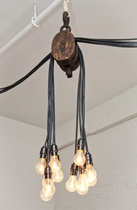 industrial-lighting-fixture - Home Decorating Trends - Homedit Contemporary Lights, Pulley Light, Blitz Design, Diy Lampe, Lights Hanging, Cord Light, Old Lights, Deco Luminaire, Lighting Decor