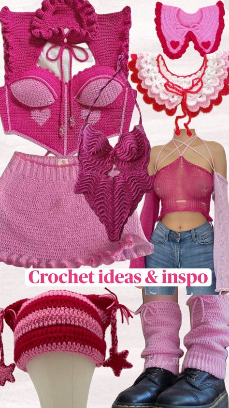 Pink & More Advanced Crochet Inspo & Patterns #crochet #crochetinspo #crochetaesthetic #barbie #pinkaesthetic #alternative #alt #vibes #outfitinspo #outfit Boho Crochet Patterns, Barbie Aesthetic, Advanced Crochet, Aesthetic Crochet, Crochet Inspo, Crochet Needles, Like U, Boho Crochet, Crochet Clothes