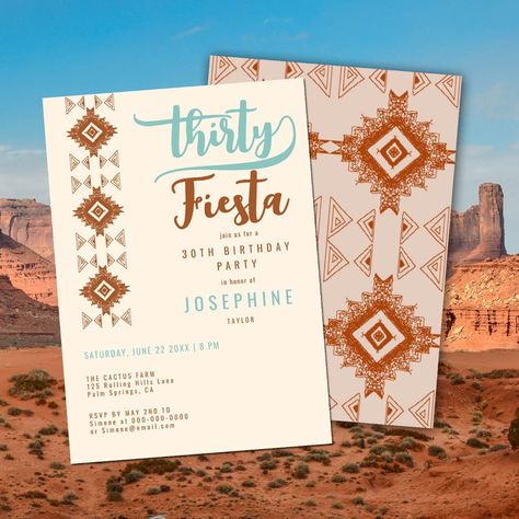 Fiesta Terracotta Desert Print 30th Birthday Party Invitation Desert Birthday, Western Wedding Invitation, Western Wedding Invitations, Thirtieth Birthday, Desert Theme, 30th Birthday Party Invitations, Dream Country, Desert Print, Mexican Birthday