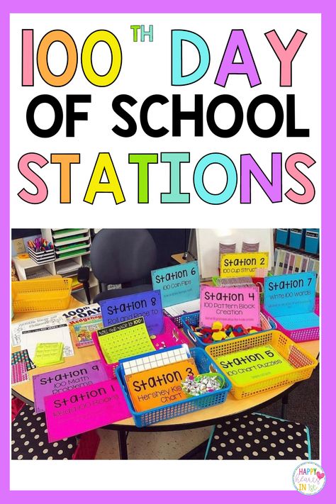 100 Th Day Of School Kindergarten Activities, 100th Day Centers For Kindergarten, 1st Grade 100 Days Of School, 100th Day Of School Classroom Activities, 100th Day Of School 2nd Grade Ideas, 100 Day Of School Craft Kindergarten, 100 Day Of Kindergarten Ideas, 100 Days Of School Library Ideas, 100 Day Stations Kindergarten