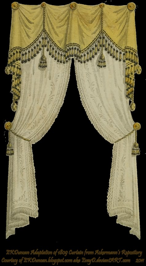 Victorian 1810 Fringe and Tassel Curtain (Traditional drapery's can be over 100 years old and still be in style) Victorian Window Treatments, Curtains With Tassels, Victorian Curtain, Paper Curtain, Curtain Tassels, Victorian Curtains, Victorian Windows, Theatre Curtains, Stage Curtains