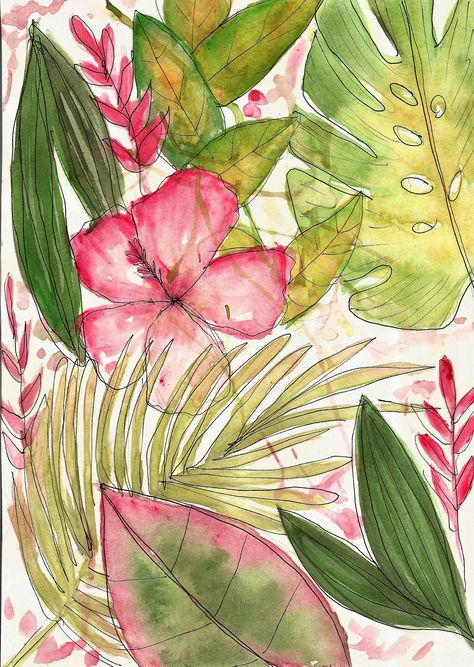 Original pink tropical watercolour painting available at https://www.etsy.com/uk/listing/542576856/hand-painted-tropical-floral-painting?ref=shop_home_active_1 Painting Doodles, Digital Mood Board, Gouache Tutorial, Tropical Trend, Millenial Pink, Pink Flower Painting, Tropical Retreat, Tropical Florals, Bedroom Painting