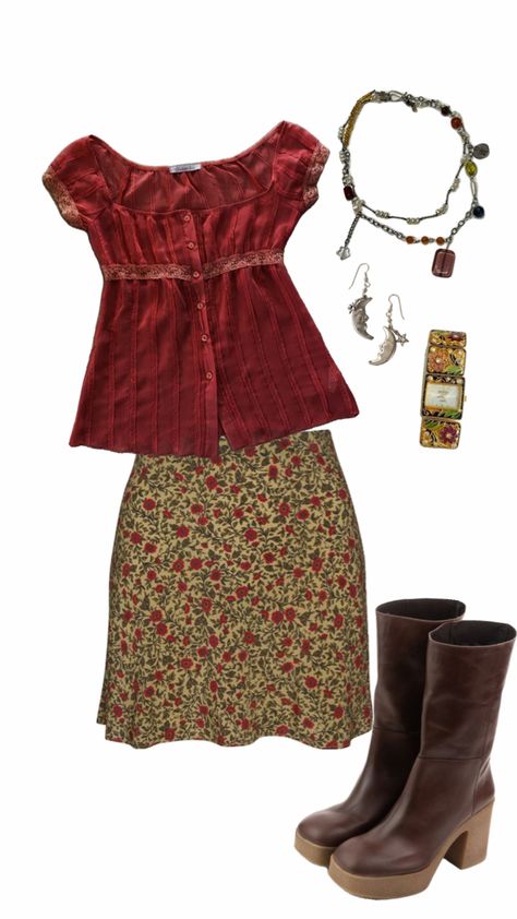 Boho Style Aesthetic Outfits, Whimsy Fall Outfits, 2000s Earthy Fashion, Romcom Core Outfits, Vintage Americana Aesthetic Outfit, Earthy Fashion Aesthetic, Whimsy Outfit, Outfits With Dresses, Classy Feminine Outfits