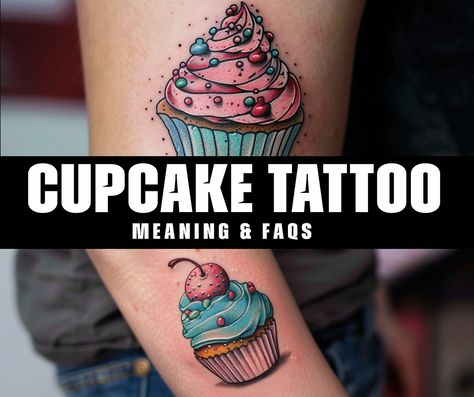 What is the symbolic meaning behind a cupcake tattoo? Cupcake Tattoo Designs, Cupcake Tattoo, Buffalo Tattoo, Cupcake Tattoos, Scale Tattoo, Colorful Cupcakes, Text Tattoo, Custom Cupcakes, Realism Tattoo