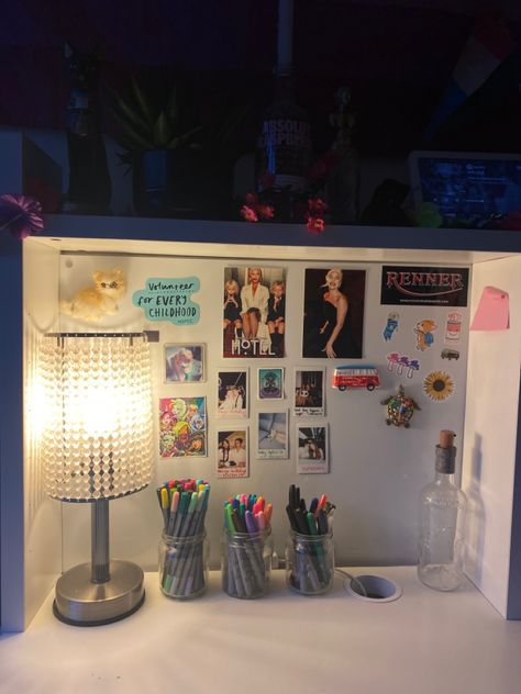 my desk!! #roomdecoration #bedroomideas #bedroomdecoratingideas #clairo #fridgemagnets #travel #teenagegirlbedrooms #aesthetic #polaroid #desksetup #desk Cork Board Desk, Wall Cork Board, Ikea Micke, Grunge Bedroom, Aesthetic Polaroid, Working Desk, Desk Wall, My Desk