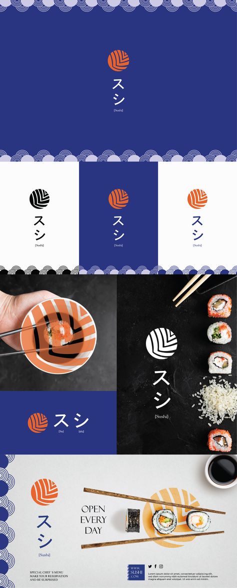 Logo and brand identity design Sushi Logo, Sushi Design, Logo Identity, Restaurant Logo Design, Logo Food, Interaction Design, Personal Logo, Logo Design Trends, Brand Identity Design