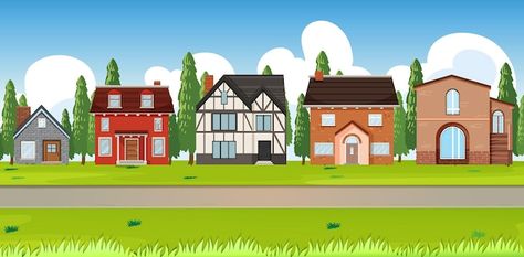 Suburban Landscape, House Clipart, Nature Background Images, Cartoon House, Vector Free Download, Cartoon Background, House Vector, Animation Background, Cartoon Images