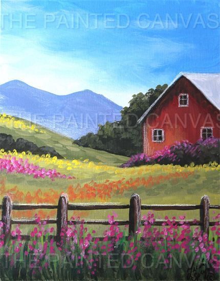 Barn and fields painting Canvas Lms, Skeleton Painting, Comic Illustrations, Beginners Painting, Barn Pictures, Farm Paintings, Wine And Canvas, Fall Canvas, Canvas For Beginners