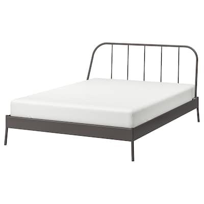 SLATTUM Upholstered bed frame - Knisa light gray - IKEA Kopardal Bed, Hemnes Bed, Double King Size Bed, Cama Ikea, Steel Bed Frame, Steel Bed, Full Bed Frame, Ikea Bed, King Size Bed Frame